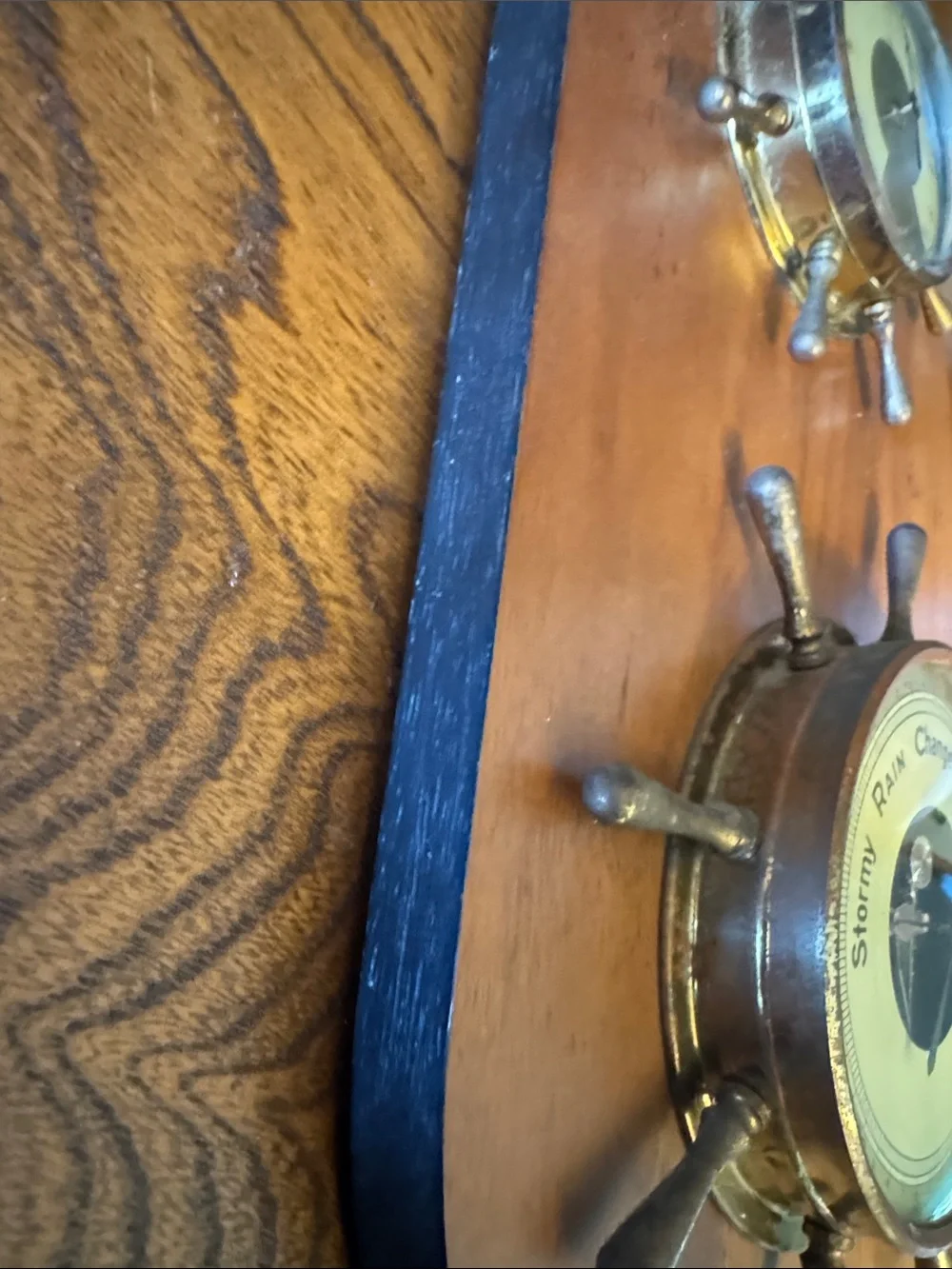 Vintage MCM Nautical Made in Germany Wall Weather Station - Wood, Brass, Steel - Picture 9 of 9